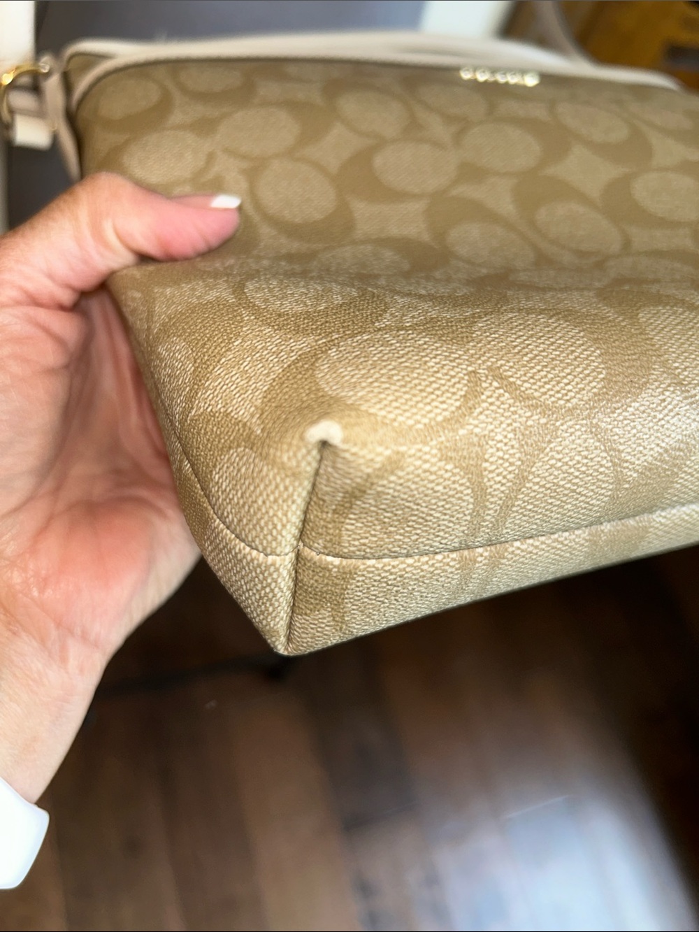 Coach Beige Signature Monogram Crossbody with White Trim - Picture 5 of 10